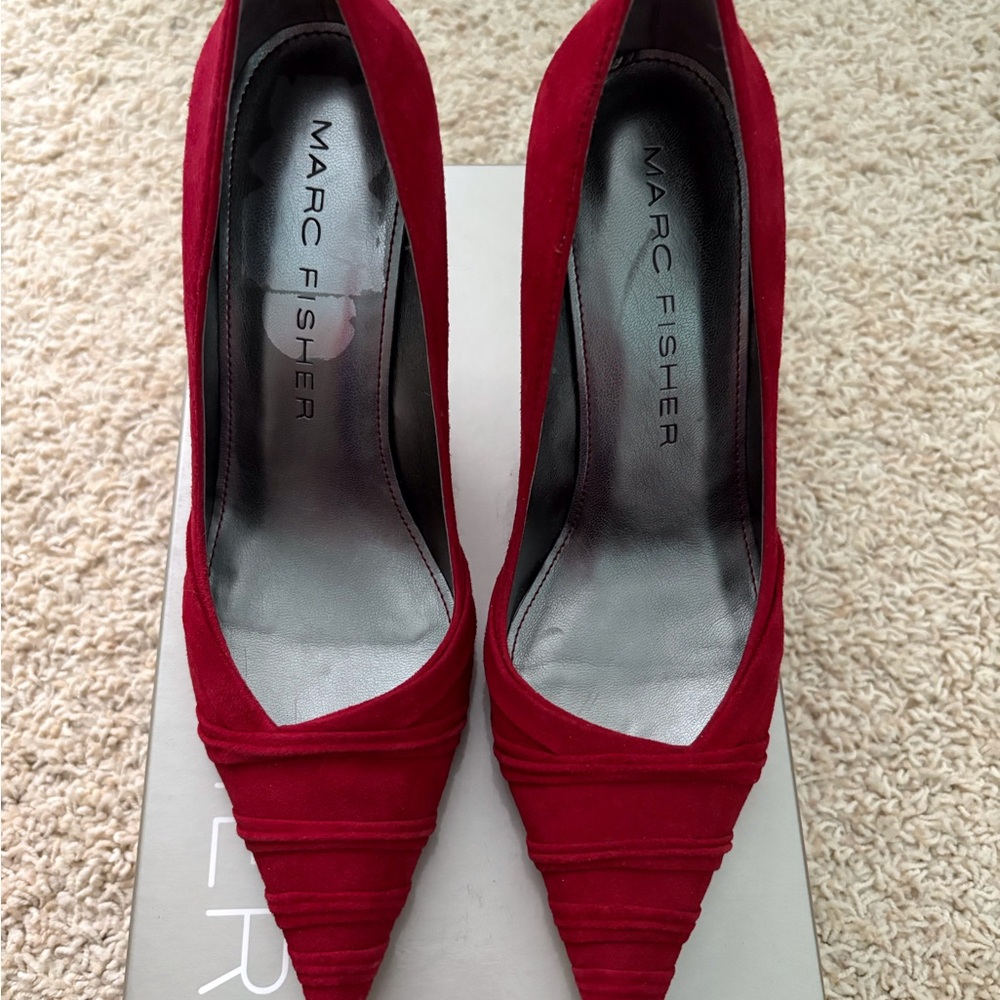 Marc Fisher Red Velvet Heels Elegant Pointed-Toe Pumps